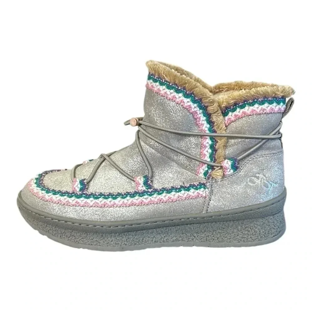 OTBT Terreno Metallic Moon Boots Apres Ski Sherpa Lining Silver Women’s  7.5